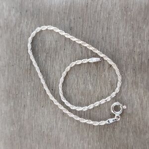 8" Sterling Silver 925 Rope Chain Bracelet Italy Lobster Clasp